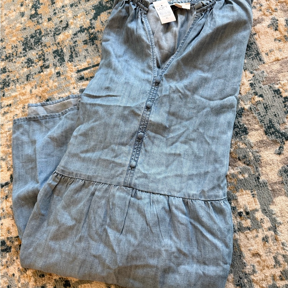 LOFT Denim Blue Gathered Dress